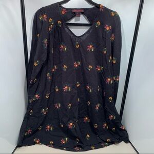 Rock & Roll Cowgirl Tunic Dress Size Large Black Floral Scoop Neck
